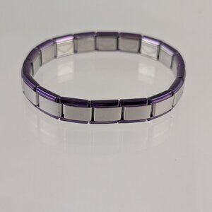 STAINLESS STEEL ITALIAN CHARM BRACELET/9MM/ BRUSHED SILVER w/ PURPLE TRIM/ B…
